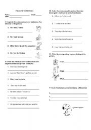 English Worksheet: PRESENT CONTINOUS 