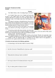 English Worksheet: Hawaii and the Hula - reading comprehension