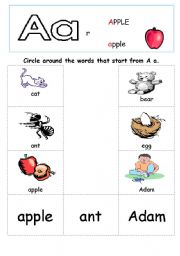 English Worksheet: Phonics What words start from A a?