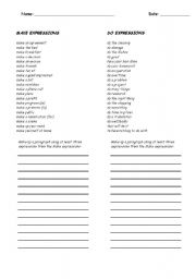 English Worksheet: to do and to make expressions