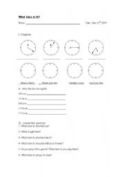 English worksheet: what time is it?