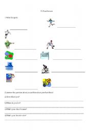 English Worksheet: Review sports, verb to be ,simple present, demonstrative pronouns