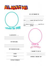 English Worksheet: All About Me