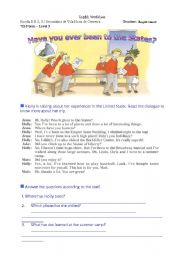 English Worksheet: Have you ever been to the States?