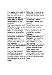 English Worksheet: Music Conversation Cards