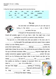 English Worksheet: The eye - reading comprehension