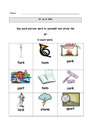 English Worksheet: Vowel Phoneme: or