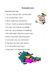 English Worksheet: homophones