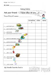 English Worksheet: eating habits