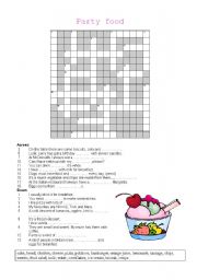 English Worksheet: crossword puzzle party food easy