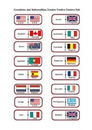 English Worksheet: Countries and Nationalities Double-Twelve Domino Set - part 1