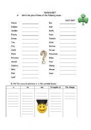 English Worksheet: plural nouns