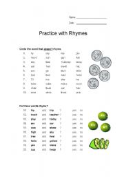 English Worksheet: Practice with Rhymes