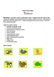 English Worksheet: Critters Board Game