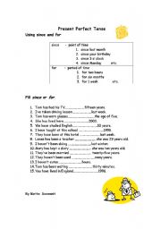 English Worksheet: Using since or for