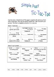 English Worksheet: Simple Past Tic-Tac-Toe
