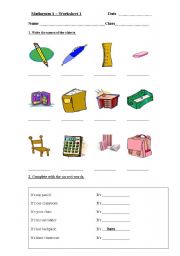 English Worksheet: Classrom Objects and Possessive Pronouns