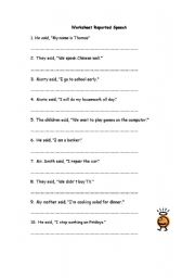 English Worksheet: Indirect speech in statement