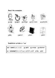 English Worksheet: Indefinite article a an