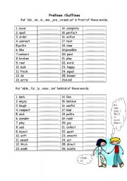 English Worksheet: Prefixes and suffixes