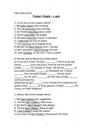 English Worksheet: present simple quiz