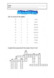 English Worksheet: Numbers 11 to 20