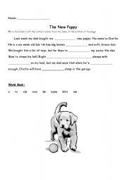 English Worksheet: Cloze Activity: The New Puppy