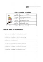 English Worksheet: Johns Schedule