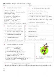 English Worksheet: TEST Verb To Be - Have got - Countries - Parts of the body