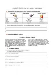 English Worksheet: Can Cant Grammar practice- Reading comprehension Las Vegas