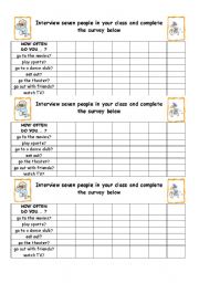 English Worksheet: Daily routines survey - frequency adverbs
