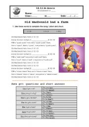 English Worksheet: Song:Old Macdonald / Have got