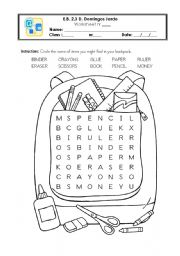 English Worksheet: School things - wordsearch