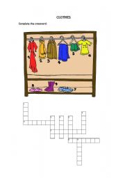 English Worksheet: cLOTHES CROSSWORD