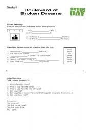 English Worksheet: Boulevard of Broken Dreams - working with songs