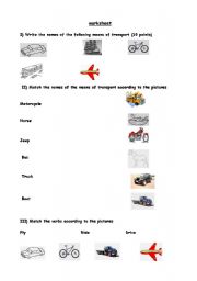 English worksheet: means of transport