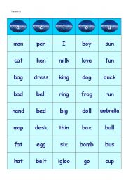 English Worksheet: short sounds bingo