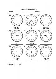 English worksheet: Time worksheet 3