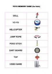 English Worksheet: Toys Memory Game