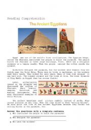 English Worksheet: Reading : Ancient Egyptian (Simple Past)