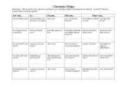 English Worksheet: ESL Classmate Bingo