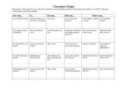 English worksheet: ESL Classmate Bingo