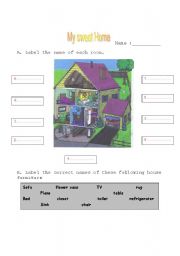 English Worksheet: My sweet home