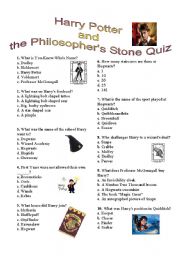 Harry Potter And The Philosopher S Stone Quiz Esl Worksheet By Meuge