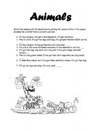 English Worksheet: Animals description