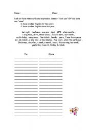 English Worksheet: since or for