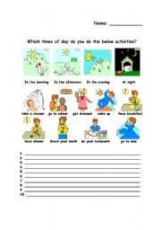 English Worksheet: Simple Present + Times of Day + Verb Phrases