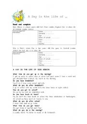 English Worksheet: A day in the life of ...