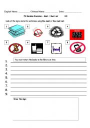 English Worksheet: Signs:  Must / Must not revision