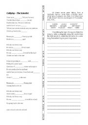 English Worksheet: The Scientist - Cold Play